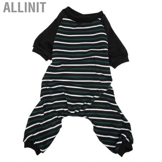 Allinit Striped Dog Pajamas Soft Stretchy Fashionable 4 Legged Puppy for Cats Dogs Green and White Stripes