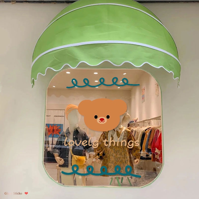สติกเกอร์-ลายการ์ตูนหมีน่ารัก-ป้องกันไฟฟ้าสถิต-สําหรับติดตกแต่งเสื้อผ้า-กระจก-หน้าต่าง-ร้านชานม-ร้านชานม-เสื้อผ้าเด็ก