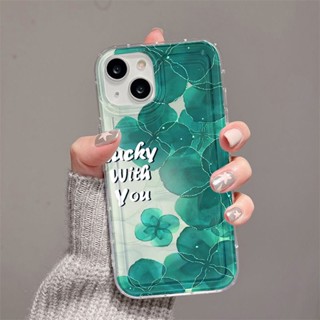 ใบบัวเขียวเข้ม ถุงลมนิรภัย เคสไอโฟน Compatible for iPhone 11 14 13 12 15 Pro Max 7 8 SE XR 11Pro 14 15 Plus X XS max