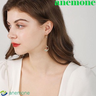 Anemone ต่างหู รูปใบบัว ประดับเพชร สีแดง สไตล์จีน เรียบง่าย เครื่องประดับ สําหรับปีใหม่