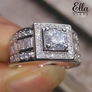 Ellastore123 แหวนหมั้นแต่งงาน ประดับพลอยเทียม ของขวัญเครื่องประดับแฟชั่นผู้ชาย