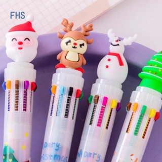 Fhs ปากกาลูกลื่น ลายการ์ตูนคริสต์มาสน่ารัก 10 สี เครื่องเขียน ของขวัญปีใหม่ 1 ชิ้น