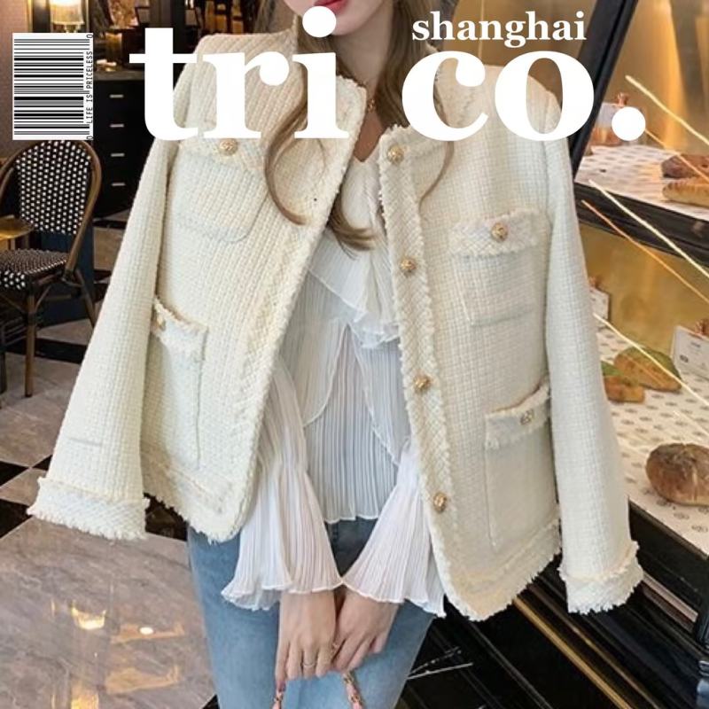 French style coat women fragrant short white coat autumn and winter loose oldmoney temperament