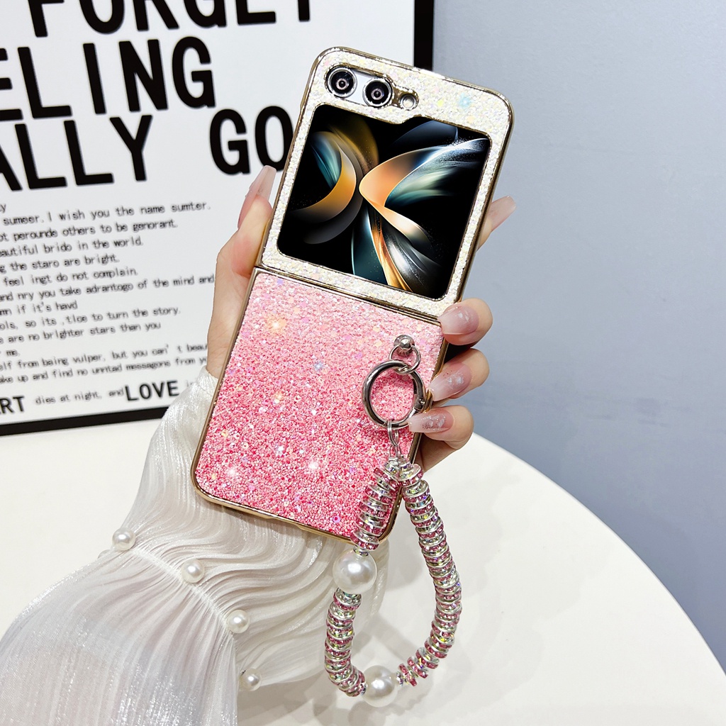 เคสโทรศัพท์-กันกระแทก-แบบฝาพับ-พร้อมสายโซ่คล้อง-สําหรับ-samsung-galaxy-z-flip-5-bling-pc-samsung-z-flip5-flip-z-5