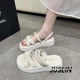 JUSLIN   รองเท้าแตะผู้หญิง ส้นแบน ใส่สบาย สไตล์เกาหลี รองเท้าแฟชั่น 2023 ใหม่  Korean Style สวย พิเศษ ทันสมัย B28G159 37Z230910