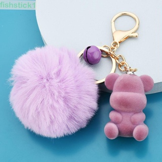 Fishstick1 พวงกุญแจ จี้ตุ๊กตาหมีปอมปอม ผ้ากํามะหยี่ขนนิ่ม เหมาะกับของขวัญ สําหรับผู้หญิง