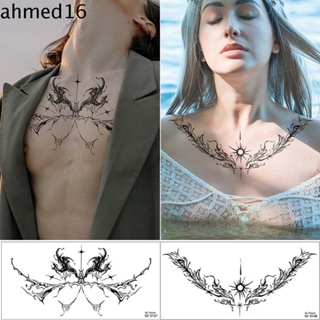 Ahmed สติกเกอร์รอยสักชั่วคราว ลายปีกนางฟ้า สีดํา กันน้ํา