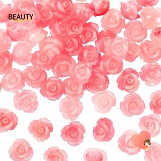 Beauty ลูกปัดดอกกุหลาบ สีชมพู 10 มม. สําหรับทําเครื่องประดับ สร้อยข้อมือ DIY 50 ชิ้น