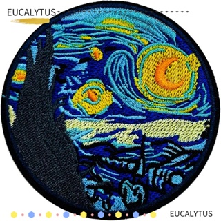 Eutus แผ่นแพทช์ ปักลาย Iron on Van Gogh Starry Night ขนาด 7.7 ซม. สําหรับปักตกแต่งเสื้อผ้า หมวก