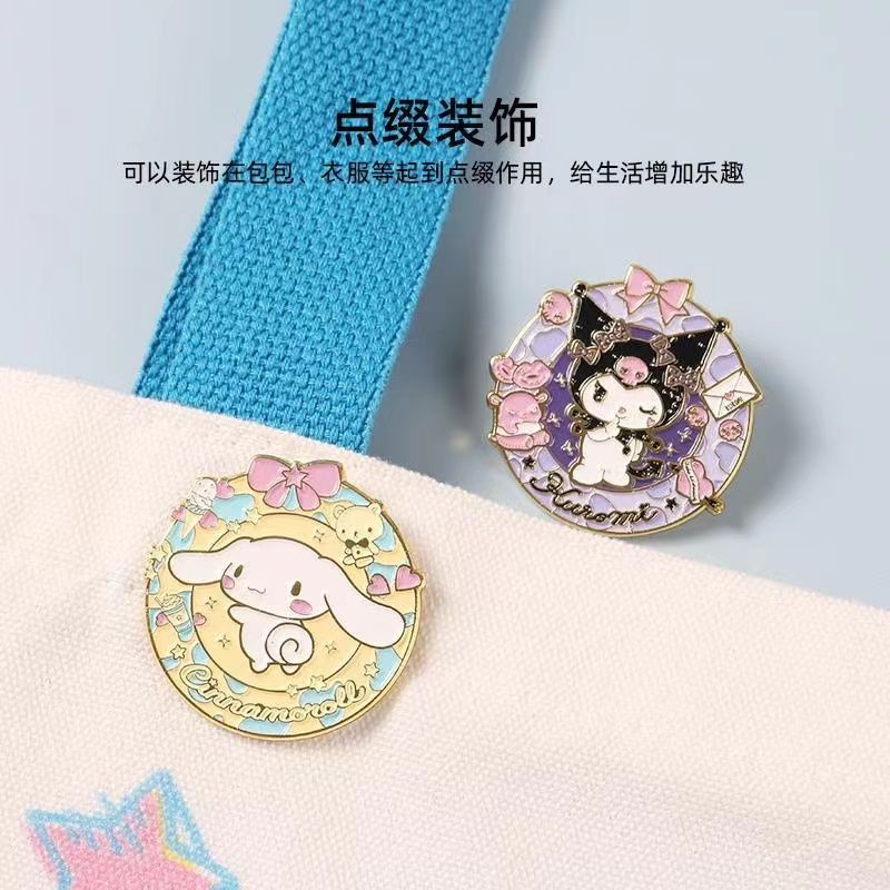 sanrio-wreath-cartoon-metal-badge-lovely-kulomi-yugui-dog-hellokitty-clothes-bag-jk-brooch