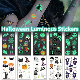 Halloween_ สติกเกอร์รอยสักชั่วคราว ลายฟักทอง แมงมุม ฮาโลวีน กันน้ํา เรืองแสง 10 ชิ้น