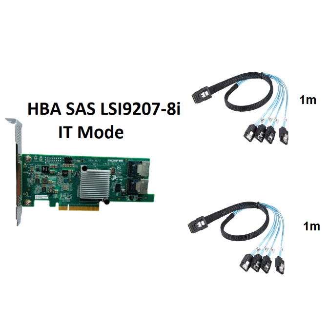การ์ด HBA LSI 9207-8i IT Mode 6Gbs SATA SSD HDD PCIe3.0 X8 + สาย SFF ...