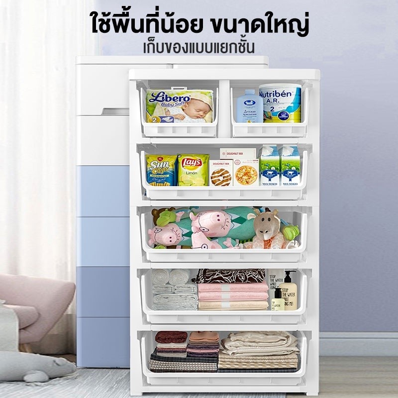JUYBOSตู้ลิ้นชัก ลิ้นชักใส่เสื้อผ้า 7/6/5/4ชั้น เพิ่มหนาตู้ลิ้นชักพลาสติก ลิ้นชักใส่ของ สีสลับ มีล้อ - 5