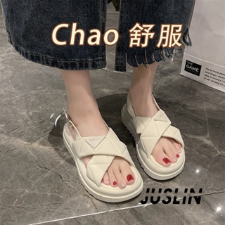 JUSLIN   รองเท้าแตะผู้หญิง ส้นแบน ใส่สบาย สไตล์เกาหลี รองเท้าแฟชั่น 2023 ใหม่  ทันสมัย ทันสมัย Korean Style สวยงาม B98G0Z4 37Z230910