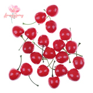 Amongspring&gt; ใหม่ ผลไม้ปลอม ขนาดเล็ก สีแดง เชอร์รี่ ของเล่นสําหรับเด็ก 10 ชิ้น