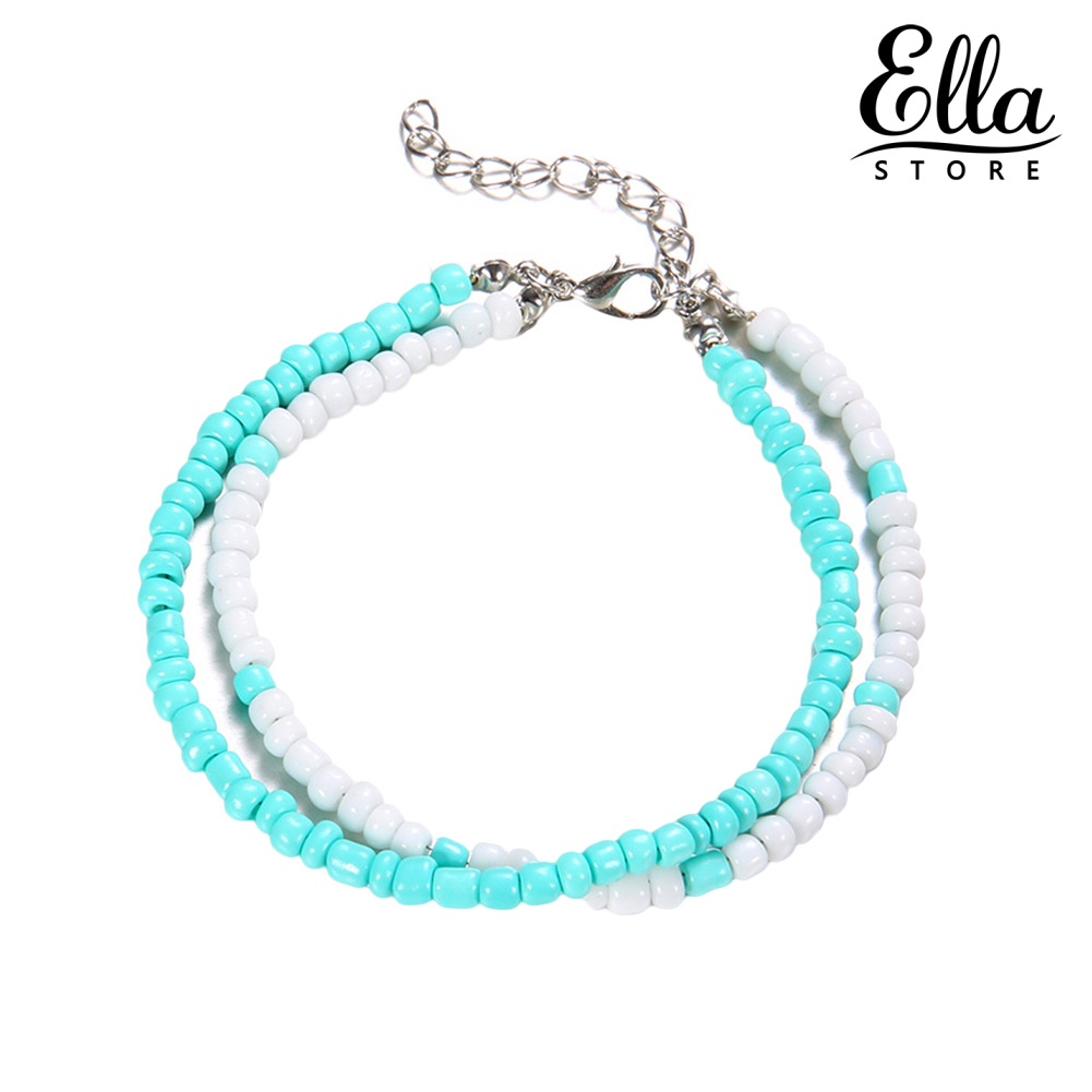 ellastore123-สร้อยข้อเท้า-ประดับลูกปัด-สองชั้น-สําหรับผู้หญิง