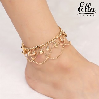 Ellastore123 สร้อยข้อเท้า สายโซ่ ประดับพู่ระฆัง สไตล์โบฮีเมียน สําหรับผู้หญิง