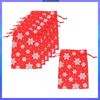 [Flameer2] ถุงผ้ากระสอบ ลายคริสต์มาส พร้อมเชือกรูด ขนาด 14x10 ซม. 6 ชิ้น
