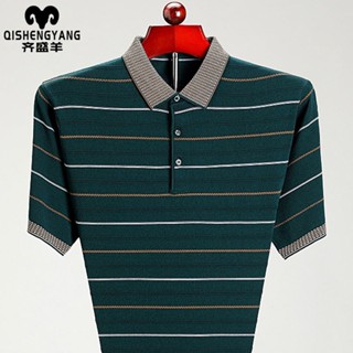 พร้อมส่ง สินค้าใหม่ เสื้อยืดโปโล แขนสั้น ผ้าเรยอน มีกระเป๋า แฟชั่นฤดูร้อน สําหรับผู้ชายวัยกลางคน 40-50 ปี