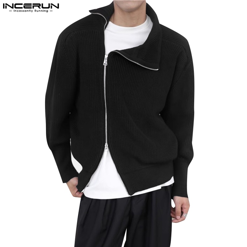 Incerun เสื้อกันหนาว ซิปสองหัว ไม่สม่ําเสมอ สีพื้น | Shopee Thailand