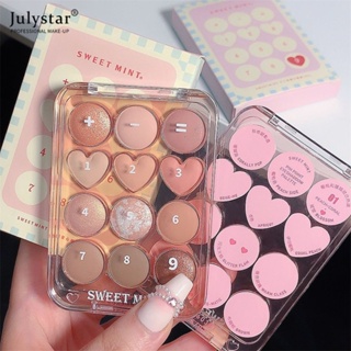 JULYSTAR หวาน Mint12 สี Love แผ่นอายแชโดว์แฟลชอะคริลิคใสแต่งหน้า Eye Shadow Plate Matte อายแชโดว์สีแต่งหน้าผลิตภัณฑ์ใหม่