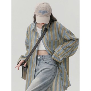เสื้อแจ็กเก็ตแขนยาว ลายทาง กันแดด สีเขียว สไตล์ฮ่องกงเรโทร เหมาะกับฤดูใบไม้ผลิ และฤดูร้อน สําหรับผู้หญิง