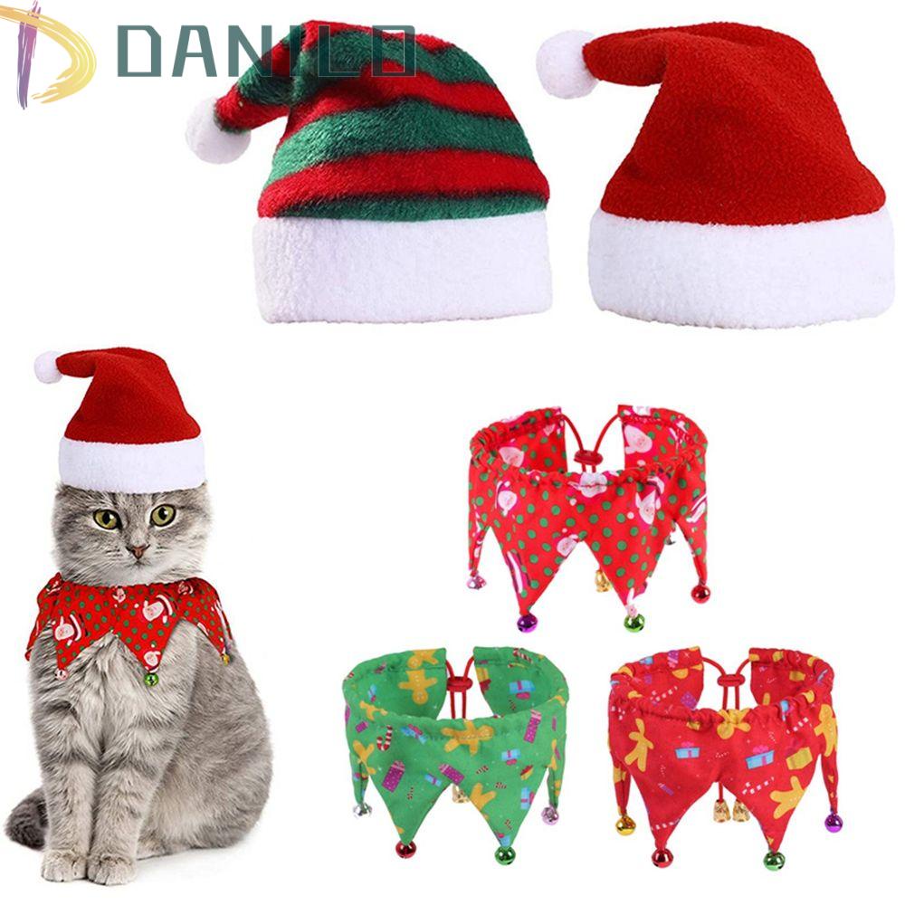 danilo-ปลอกคอสัตว์เลี้ยง-สุนัข-แมว-ปรับได้-สําหรับสุนัขขนาดเล็ก-ผ้าพันคอคริสต์มาส-คอสเพลย์สัตว์เลี้ยง-หมวก