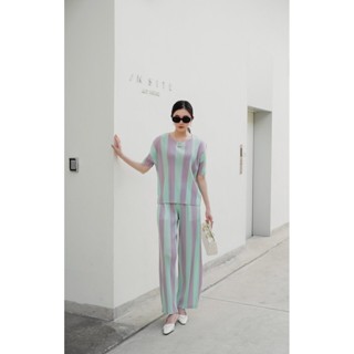 2MUAY รุ่น GJO3802 /GJO3885 เซ็ตพลีทคุณภาพ TWO TONE STRIPED PLEAT SET 2สี FREE SIZE