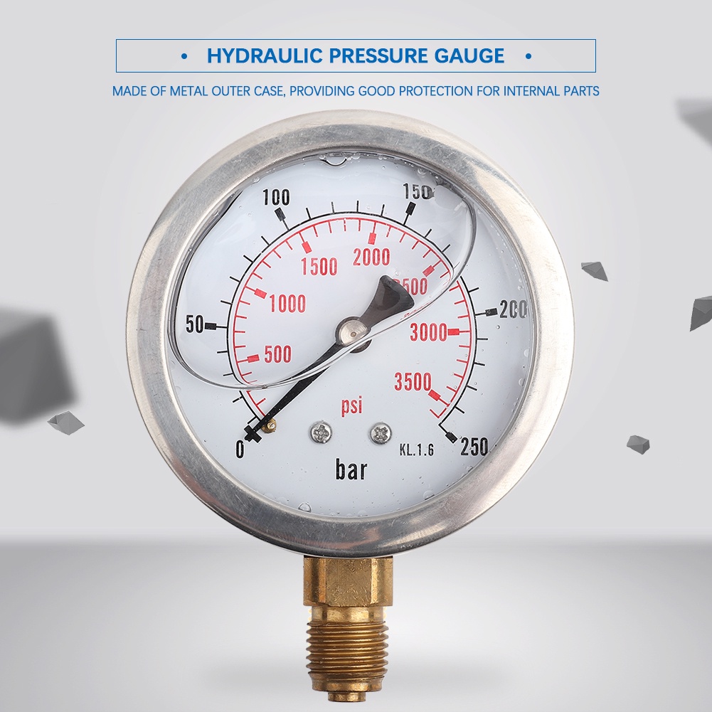 Hydraulic Pressure Gauge 0-400Bar / 0-5800PSI, G1/4 Thread, 63mm Dial - Heavy Duty Manometer For Water, Oil, Fuel