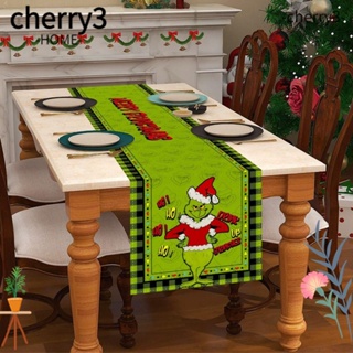 Cherry3 ผ้าปูโต๊ะผ้าลินิน ลายคริสต์มาส กรินช์ สีเขียว แฟชั่นฤดูหนาว สําหรับตกแต่งบ้าน ห้องครัว โต๊ะทํางาน