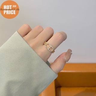 Aosuoas แหวนนิ้วมือ ประดับมุก เพทาย สีทอง ปรับได้ คุณภาพสูง เครื่องประดับ สําหรับผู้หญิง งานแต่งงาน ปาร์ตี้ ของขวัญ
