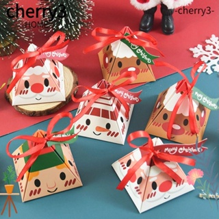 Cherry3 กล่องกระดาษใส่ขนม ทรงสามเหลี่ยม ลายซานตาคลอส สีแดง สร้างสรรค์ 10 ชิ้น