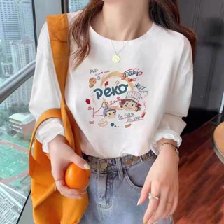 เสื้อยืดแขนยาว ผ้าฝ้ายแท้ พิมพ์ลาย สีขาว เข้ากับทุกการแต่งกาย ระดับไฮเอนด์ เรียบง่าย สําหรับผู้หญิง M2L