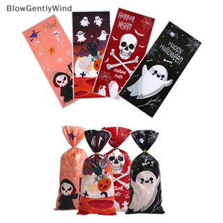 Blowgentlywind ถุงพลาสติกใส่ขนมคุกกี้ บิสกิต ขนมขบเคี้ยว ขนมขบเคี้ยว ลาย Happy Halloween 100 ชิ้น BGW