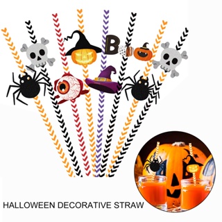 Halloween_ หลอดดูดน้ํา ลายฟักทอง แม่มด แมงมุม ปลอด BPA สําหรับตกแต่งปาร์ตี้ฮาโลวีน 1 ชุด