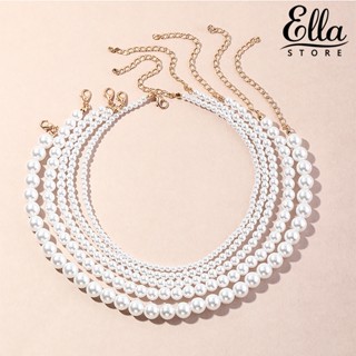 Ellastore123 สร้อยคอโช้คเกอร์ ประดับมุกเทียม ทรงกลม หรูหรา สําหรับใช้ในชีวิตประจําวัน 1/5 ชิ้น