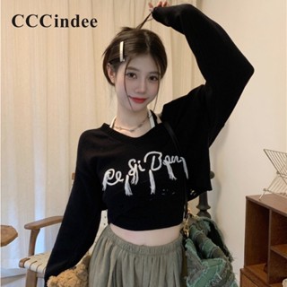 Cccindee เสื้อกันหนาว แขนยาว ปักลายตัวอักษร ทรงหลวม แฟชั่นสําหรับผู้หญิง 2023