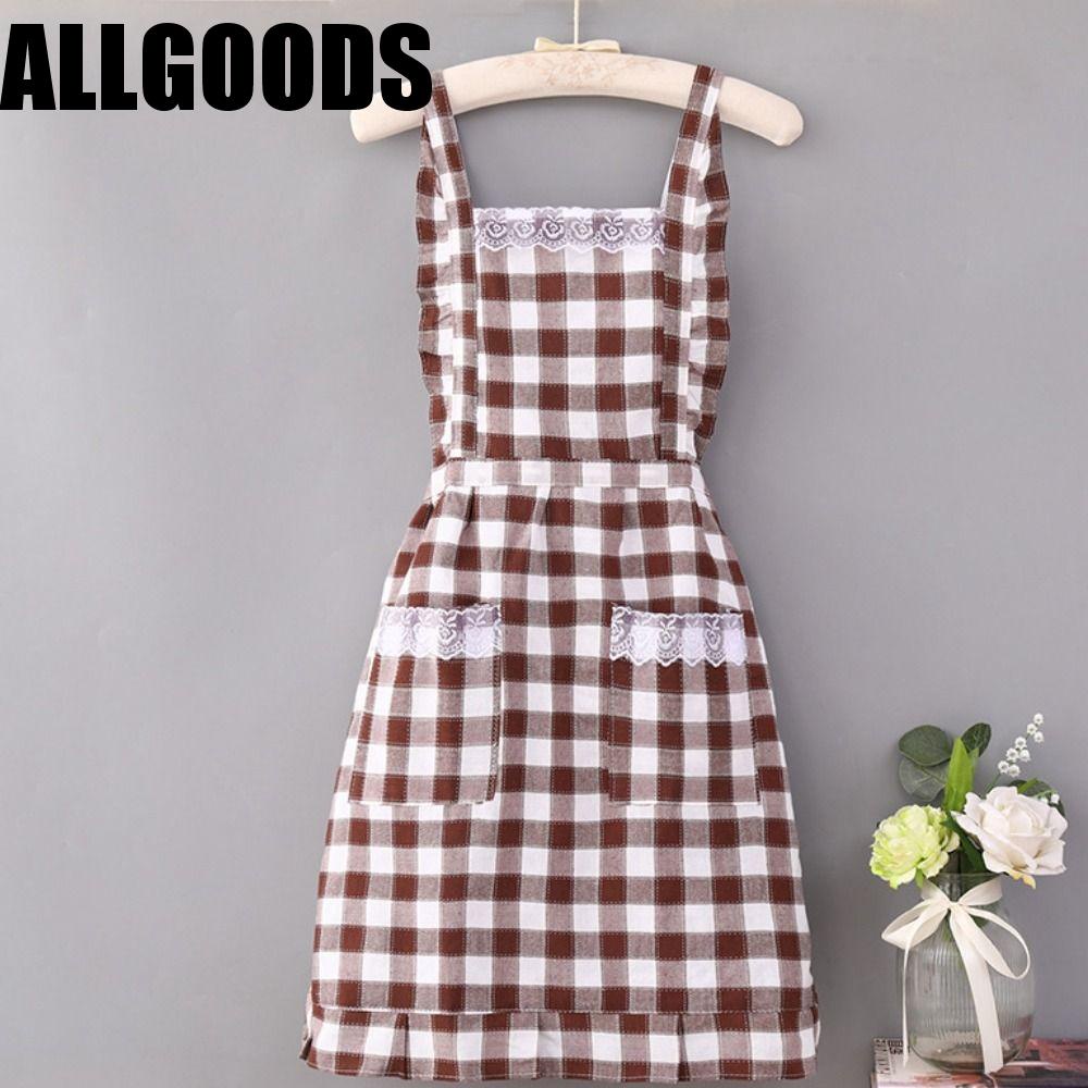 Allgoods ผ้ากันเปื้อน ผ้าฝ้าย ลายสก๊อต ระบายอากาศ พร้อมกระเป๋า สไตล์