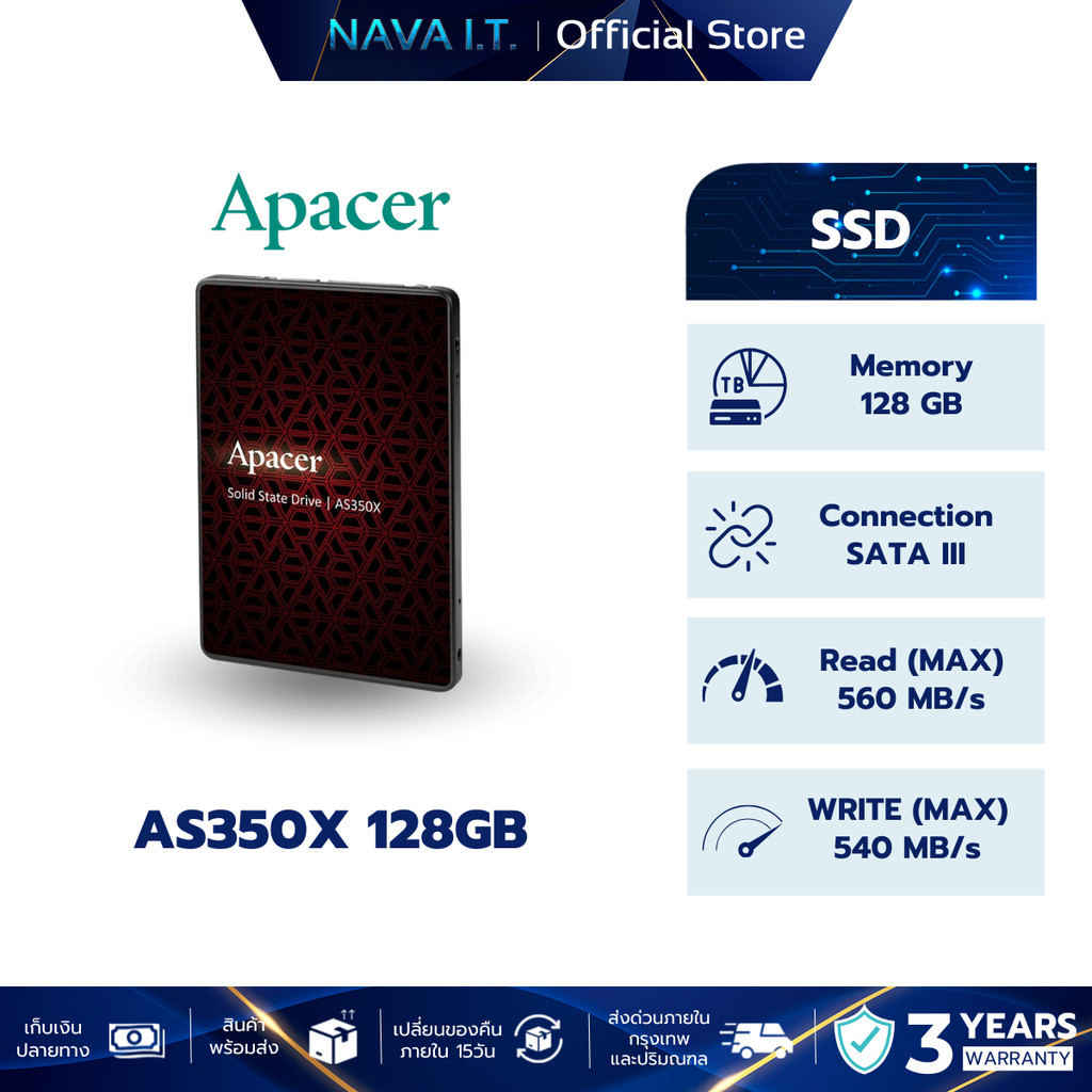 APACER SSD (เอสเอสดี) AS350X 128GB SSD SATA iii (APA-AS350X128) WARRANTY 3 YEAR