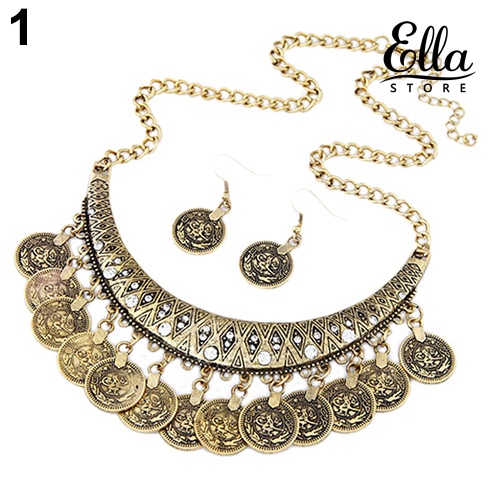 ellastore123-ชุดเครื่องประดับ-สร้อยคอ-ต่างหู-โช้กเกอร์-สไตล์วินเทจ-สําหรับผู้หญิง