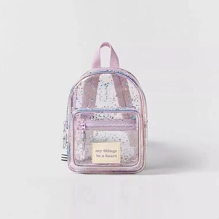 พร้อมส่ง~zara กระเป๋าเป้สะพายหลัง กระเป๋านักเรียน พลาสติกใส ขนาดเล็ก กันน้ํา สีม่วง สําหรับเด็กผู้หญิง