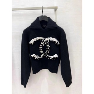 Chanel 22N coco neige Ski Series เสื้อกันหนาว ผ้าถัก ลายดอกไม้ ประดับลูกปัด ไซซ์ 36-40