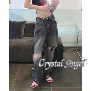 Crystal กางเกงขายาว กางเกงยีสน์ผู้หญิง ทรงหลวม ๆ ตรง Retro Hip Hop Pants 2023 NEW Style WNK23906ER 37Z230911