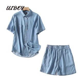 Uibey เสื้อเชิ้ต คอปก แขนสั้น แฟชั่น + กางเกงขาสั้น 2331