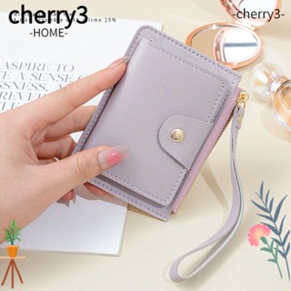 Cherry3 กระเป๋าใส่บัตรเครดิต กระเป๋าใส่เหรียญ หนัง PU หลายใบ แบบพกพา สีพื้น เรียบง่าย สําหรับผู้หญิง