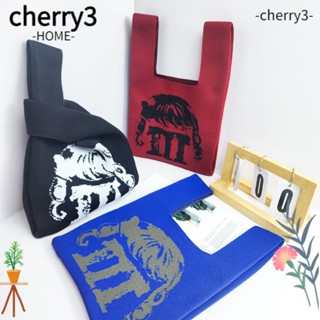 Cherry3 กระเป๋าสะพายไหล่ กระเป๋าถือ ผ้าถัก ทรงโท้ท อเนกประสงค์ สีตัดกัน สําหรับนักเรียน