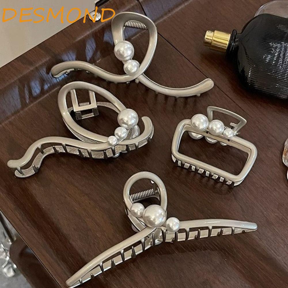 desmond-กิ๊บติดผมโลหะ-ทรงเรขาคณิต-ประดับไข่มุก-สีเงิน