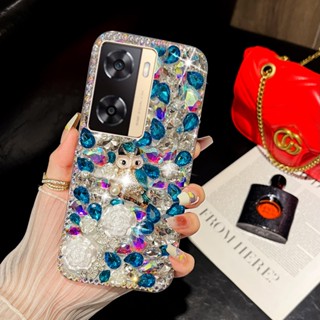 เคส Oppo A98 A78 5G A77s A58 A17 A17K A57 2022 A78 5G A96 A76 A95 A95 A74 5G A54 โทรศัพท์มือถือ ลายดอกไม้ นกฮูกนําโชค 3D ประดับพลอยเทียม แวววาว หรูหรา สําหรับ