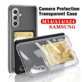 for Samsung Galaxy A04 A04s A14 LTE A24 A34 A54 5G Clear Silicone Card Slot Holder Case Soft TPU Wallet Back Cover Shockproof Transparent Casing Airbag Phone Shell Camera Protection