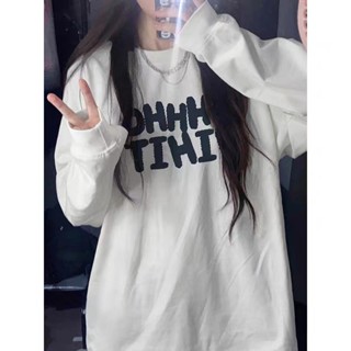 เสื้อยืดแขนยาว ผ้าฝ้ายแท้ พิมพ์ลาย ระดับไฮเอนด์ สีคอนทราสต์ แบบเรียบง่าย สําหรับผู้หญิง VVZF